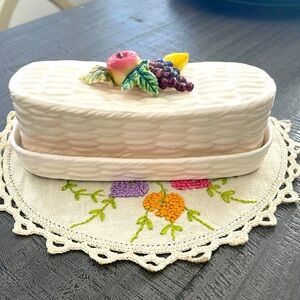 Rare Find Holt Howard Fruit Basket Porcelain basket Butter Dish with Lid
